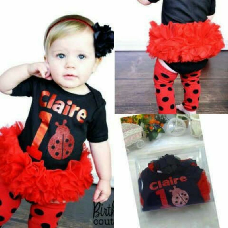 Bodysuit Ruffle + Leg warmer + Bandana 3in1 Baju Anak Lucu/ Dress anak