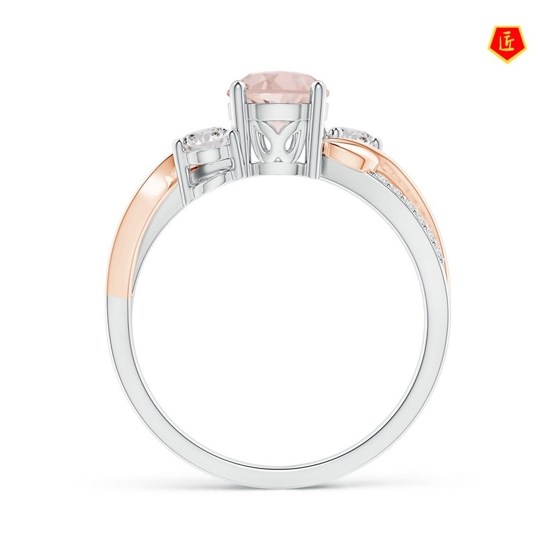 [Ready Stock]Creative Rose Gold Pink Diamond Flower Leaf Ring