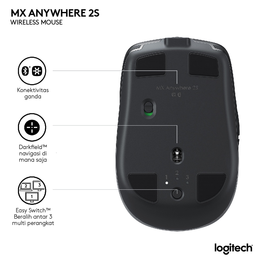 Logitech MX Anywhere 2S Mouse Wireless, Bluetooth, Rechargeable, Portable &amp; Multi-devices for Power User Windows, Mac, Chrome OS, Android &amp; iOS