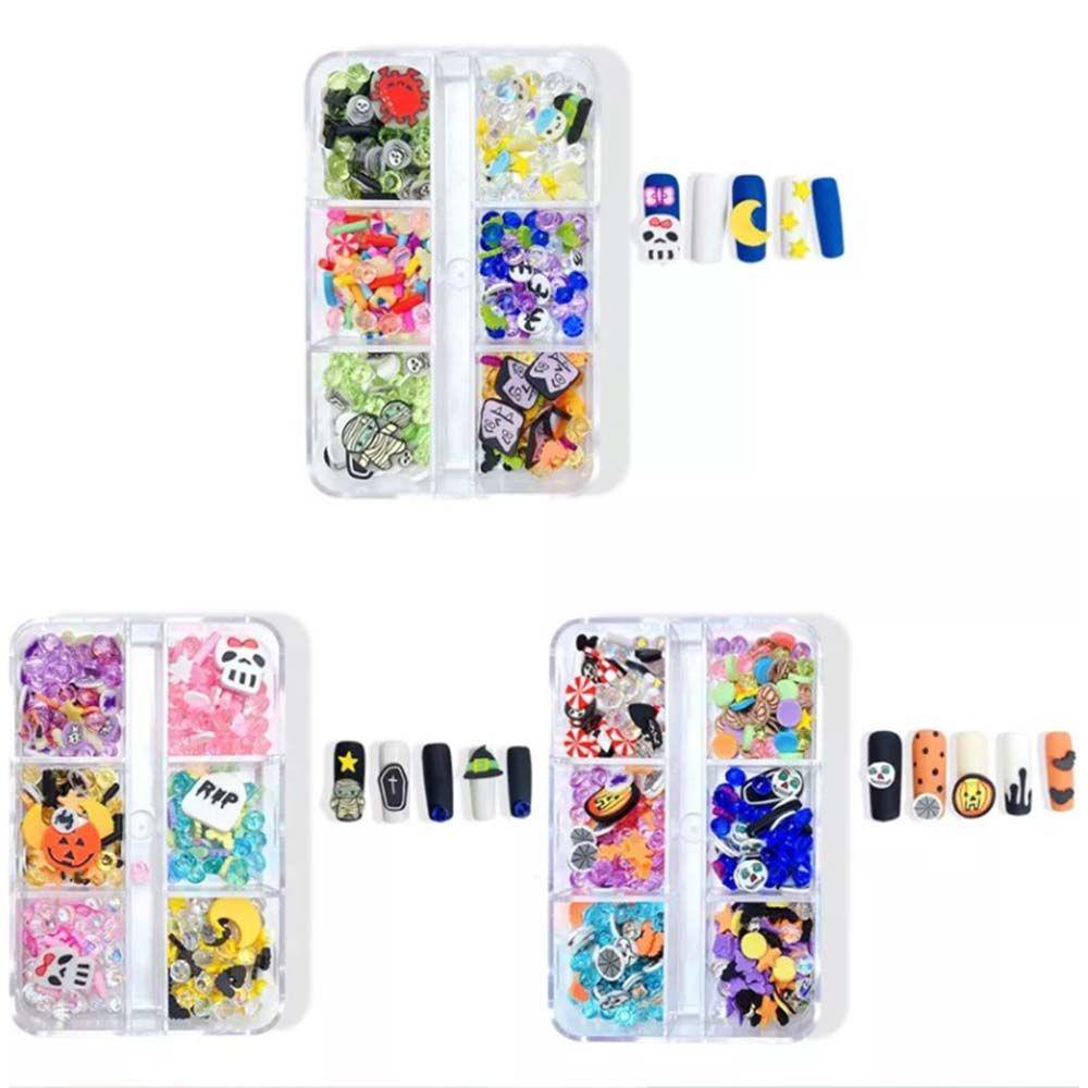 AUGUSTINA Agustina Halloween Dekorasi Kuku 3D Kartun Mata Bat Skeleton Halloween Hari DIY Nail Art Alat