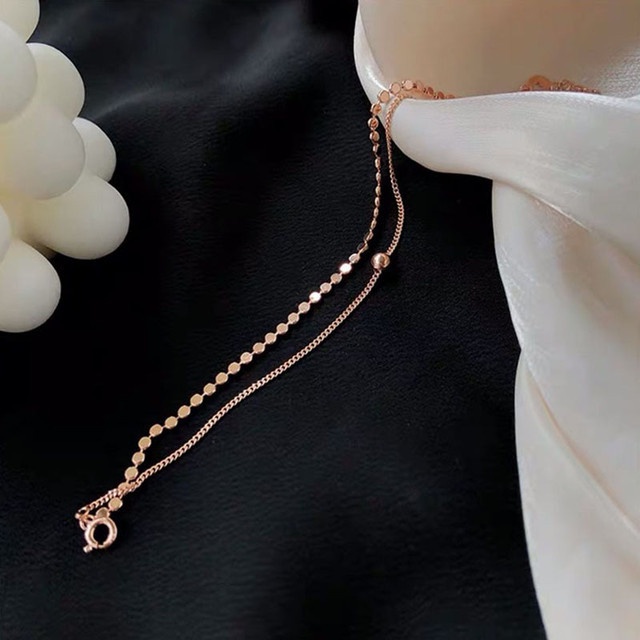 Gelang Double Layer Bahan Tembaga Warna Rose Gold Tahan Karat Untuk Wanita