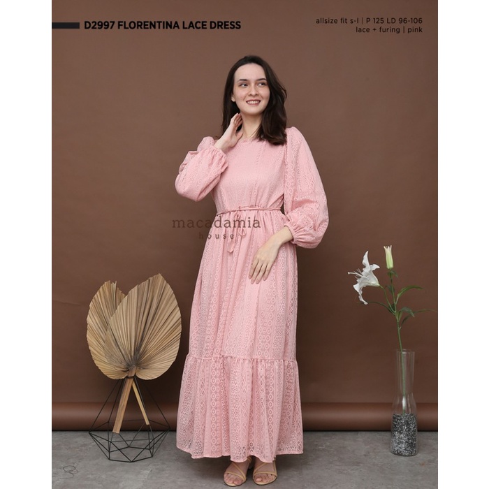 PREMIUM D2997 FLORENTINA LACE DRESS - MACADAMIA HOUSE FASHION MUSLIM RAMADHAN - PINK