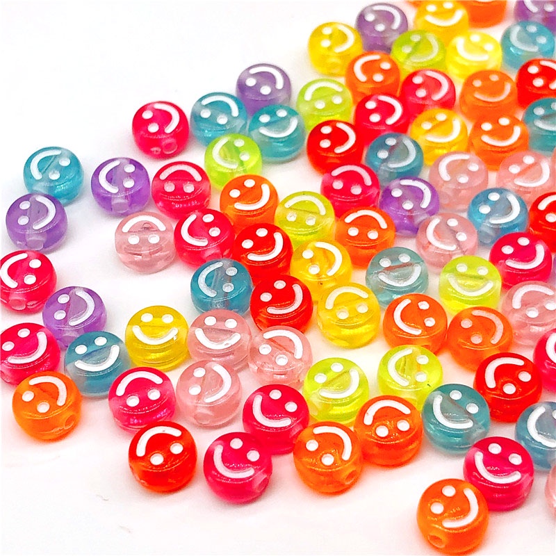 100pcs Manik-Manik Bulat Bahan Plastik Akrilik Transparan Motif Huruf Smile Ukuran 6mm