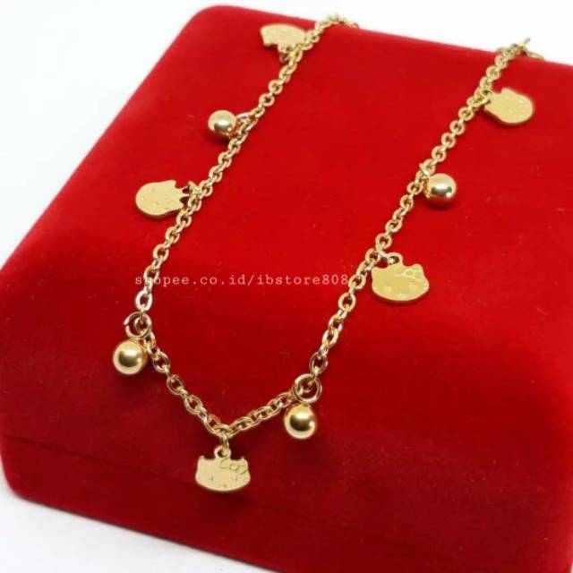 Gelang Wanita Titanium Anti Karat Tangan Kaki Emas Putih Gold Cewek Cantik Perempuan Asli