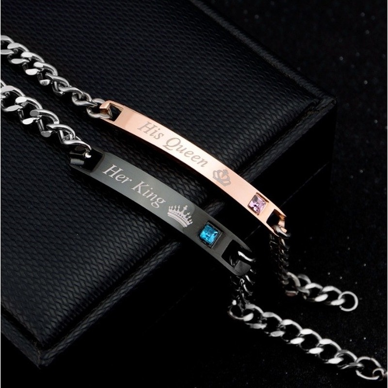 Gelang Pasangan Bahan Stainless Steel Aksen Zirkon Untuk Hadiah Valentine