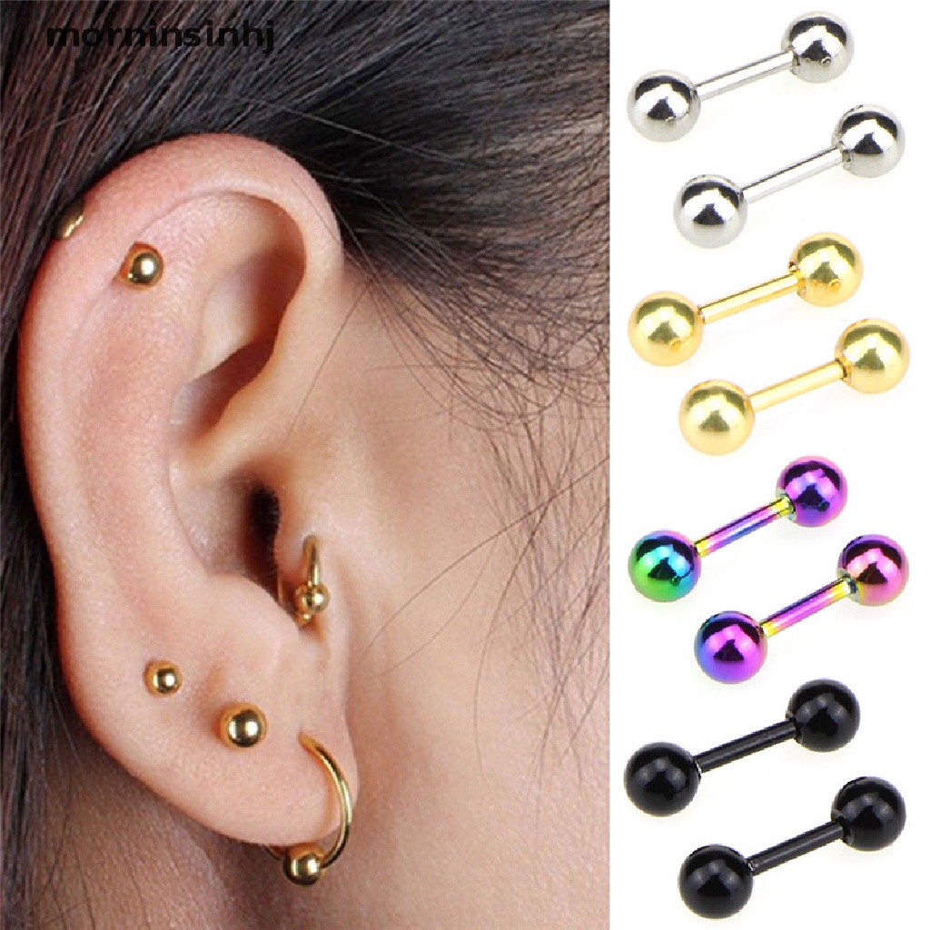 Mornin Anting Tindik Tulang Rawan Telinga Bentuk Barbell Bahan Stainless Steel