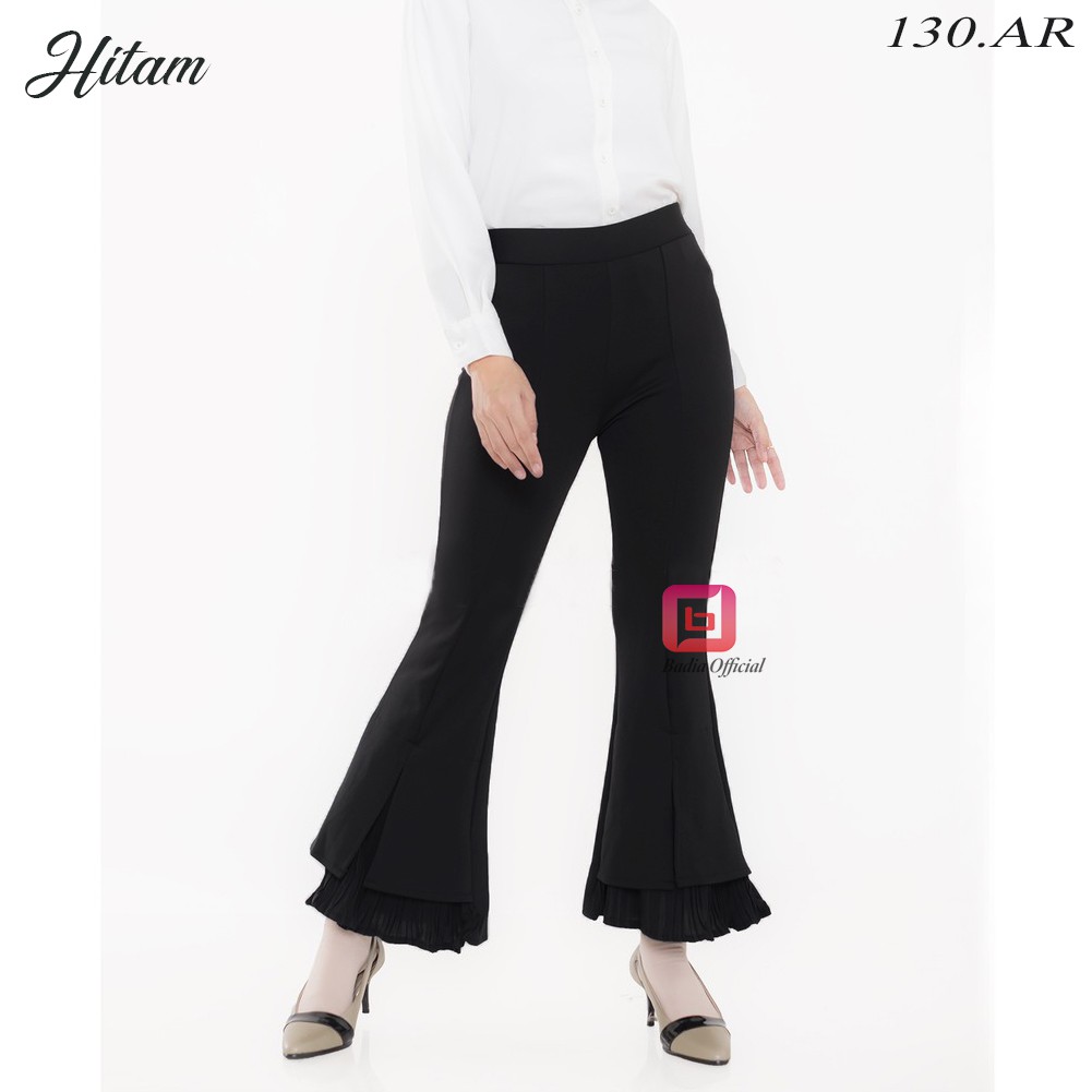 celana cutbray highwaist scuba tebal shireen  model belahan rempel lipitan bagian ujung kaki wanita