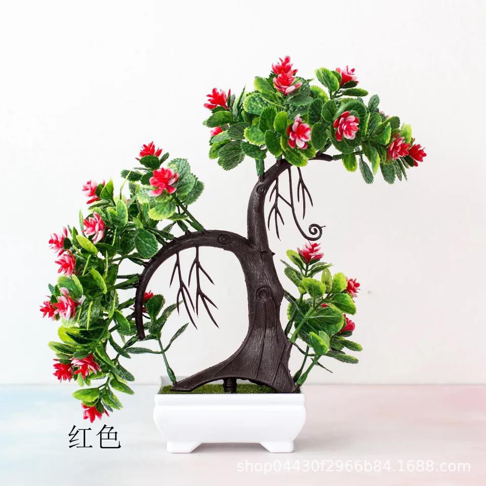 COD BUNGA PLASTIK BUNGA PAJANGAN IMITASI BUNGA ARTIFISIAL BUNGA BONSAI  TANAMAN HIAS PLASTIK BP8811-MERAH
