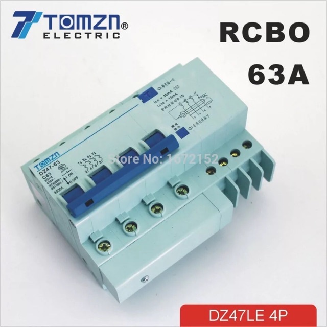 MCB RCBO 4P 63A 400 V ~ 50 HZ/60 HZ DZ47LE current Circuit perlindungan kebocoran