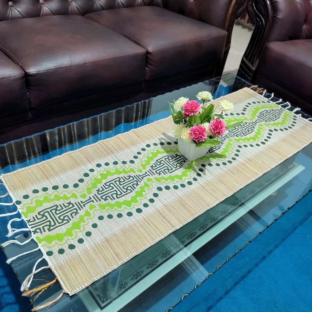 Taplak Meja Hiasan Ruang Tamu Tenun Model Printing 35x95cm