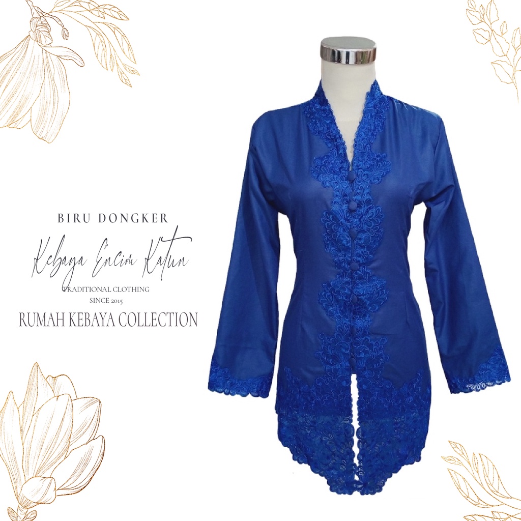 Kebaya Encim Kartini Katun Bordir Modern Biru Dongker Olivia Senada Lengan Panjang Bigsize Jumbo