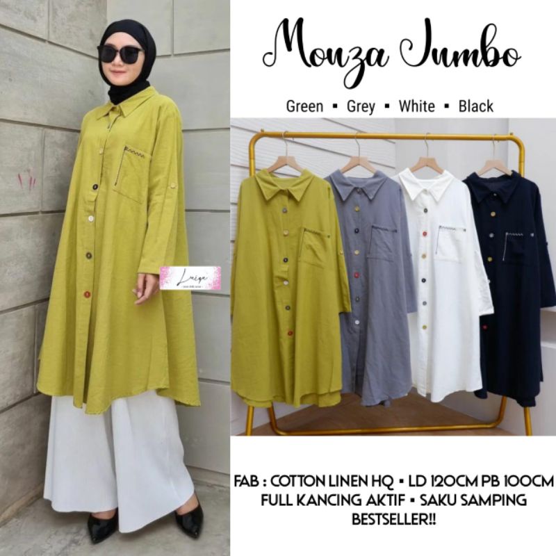 BAJU ATASAN WANITA JUMBO BIG SIZE OVERSIZE LD 110 120 TERMURAH/LONG TUNIK PUTIH KATUN JUMBO MOTIF PR