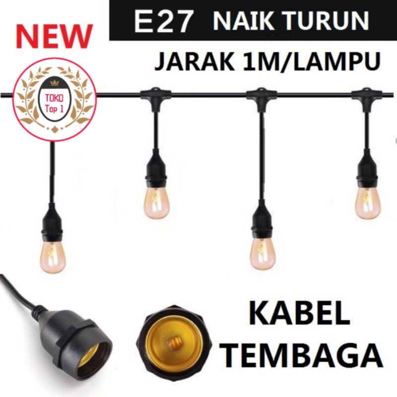 Kabel fitting lampu cafe gantung 10m 20 m dekorasi outdoor fitting/ Fitting Lampu Outdoor E27 10m- 10Fitting/10m 15fiting/super murah