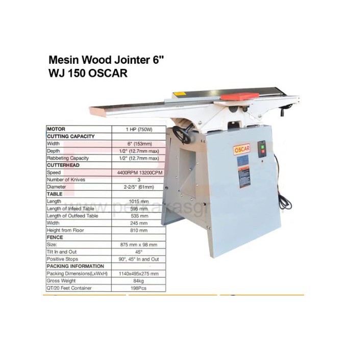 Wood Jointer WJ-150 6inch Oscar Economical Jointer Oscar Wj150 6 inch