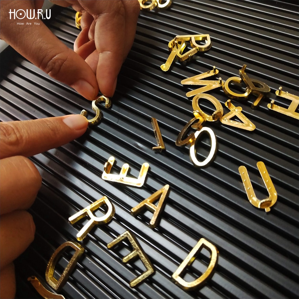 HOW.R.U | 2cm - Huruf Tambahan Emas / Gold untuk Letter Board / Papan Nama Bayi / Menu Cafe / Properti Foto