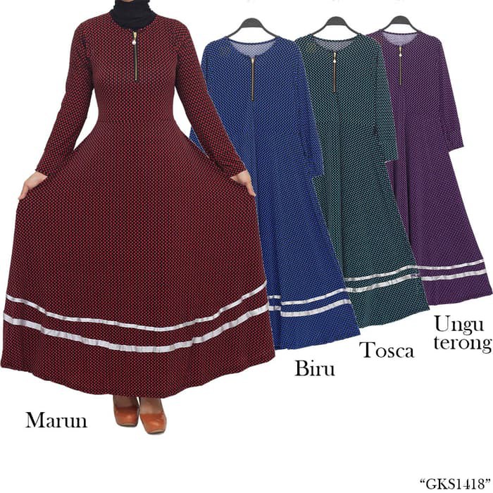 gamis spandek jersey motif polkadot umbrella 1418