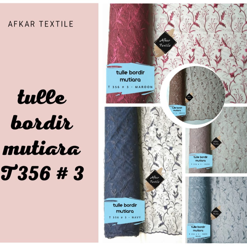 Kain Tille Mutiara / Tulle Motte Glitter Bordir / Original Import / Lebar 1.3 Meter / Design T356#3