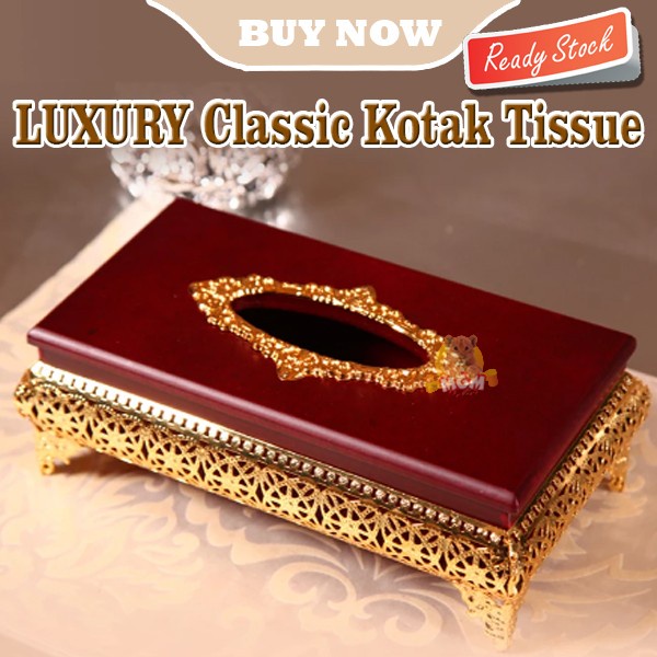 LUXURY Metal KAYU Klasik Gold Tempat kotak tisu Tissue Box elegant