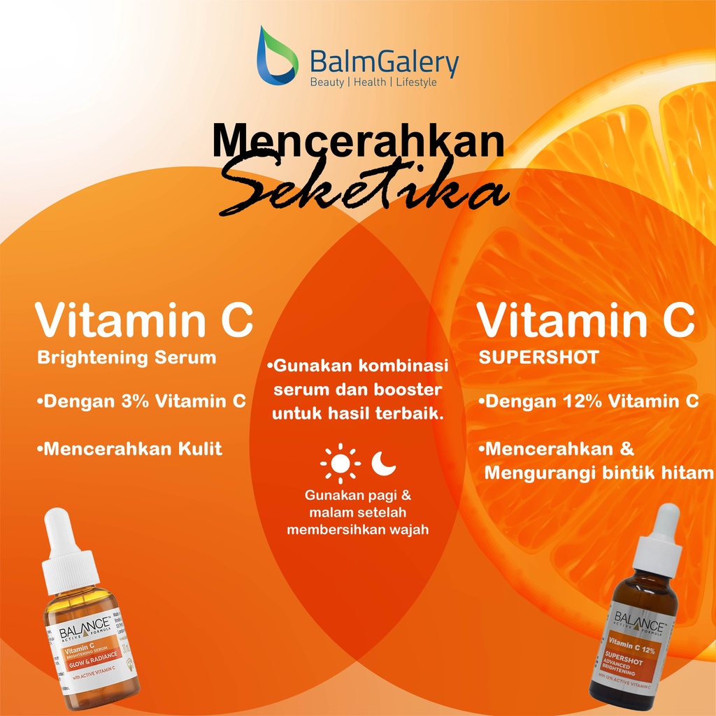 BALANCE Active Formula 12% Vitamin C SUPERSHOT Serum (30ml) - Mencerahkan dan Mengurangi bintik hitam