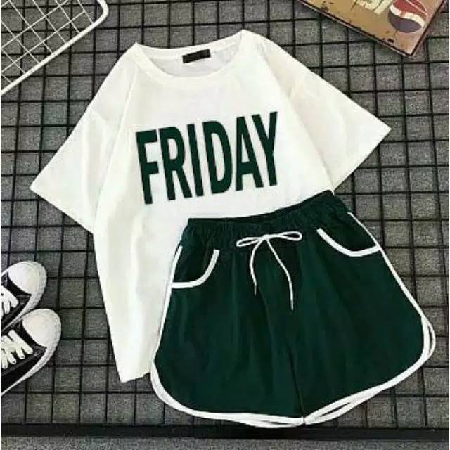 Fourfashion Set Friday Atasan + Celana bahan katun ukuran fit to L 1R