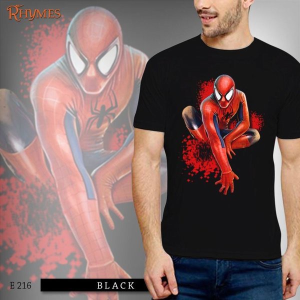 Kaos Spiderman Dewasa Pria New Jongkok Baju Cowok Rhymes Pendek Keren Premium