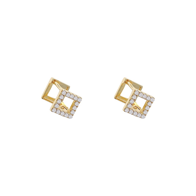 Anting Stud Zircon Bentuk Persegi Kecil Bahan S925 Silver Needle Untuk Wanita