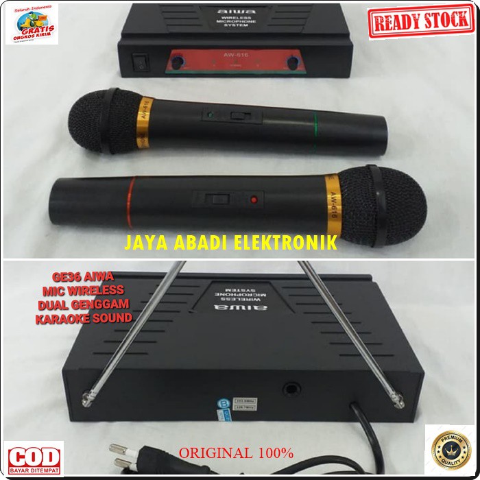 G36 Aiwa naiwa mic wireless system wireles sistem karaoke vokal vocal microphone mic mikrophone profesional pro sound audio panggung dj studio G36  1receiver +2 mic BISA DIGUNAKAN SEGALA JENIS AUDIO SOUN  Sepasang 2 unit mic handle pegang jarak 20 - 30 me