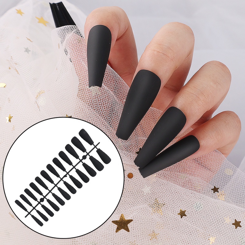 24 Pcs Kuku Palsu Panjang 12 Ukuran Berbeda Warna Solid Matte Bahan Akrilik Untuk Nail Art