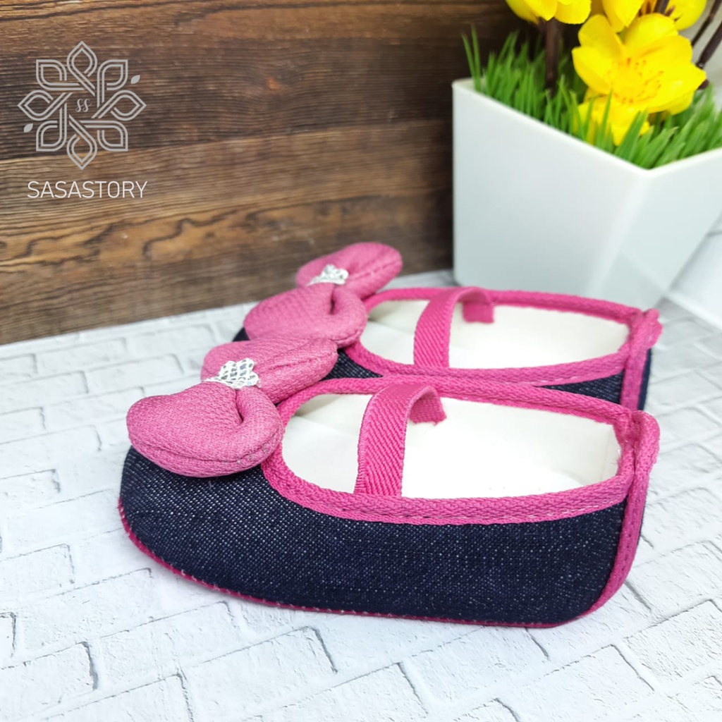 SEPATU PREWALKER BABY BAYI ANAK PEREMPUAN PITA DENIM FP01