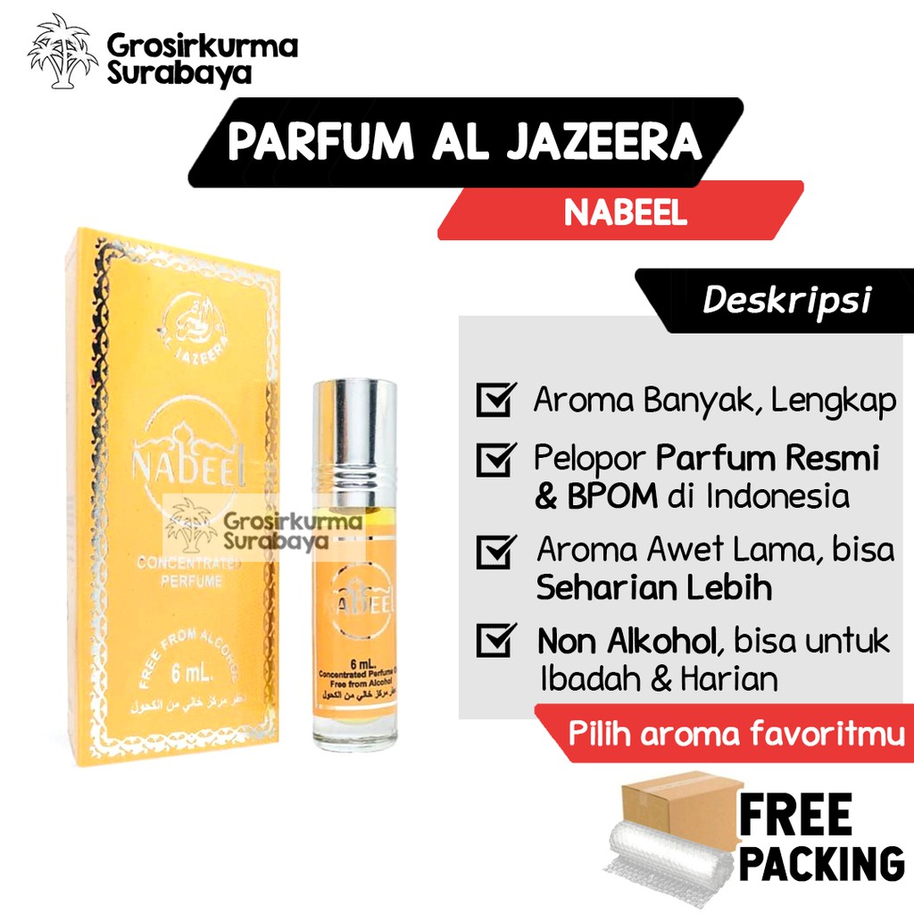 Parfum Al Jazeera Nabeel Sholat Non Alkohol Khas Aroma Arab BPOM 6ml Roll on Minyak Wangi Unisex