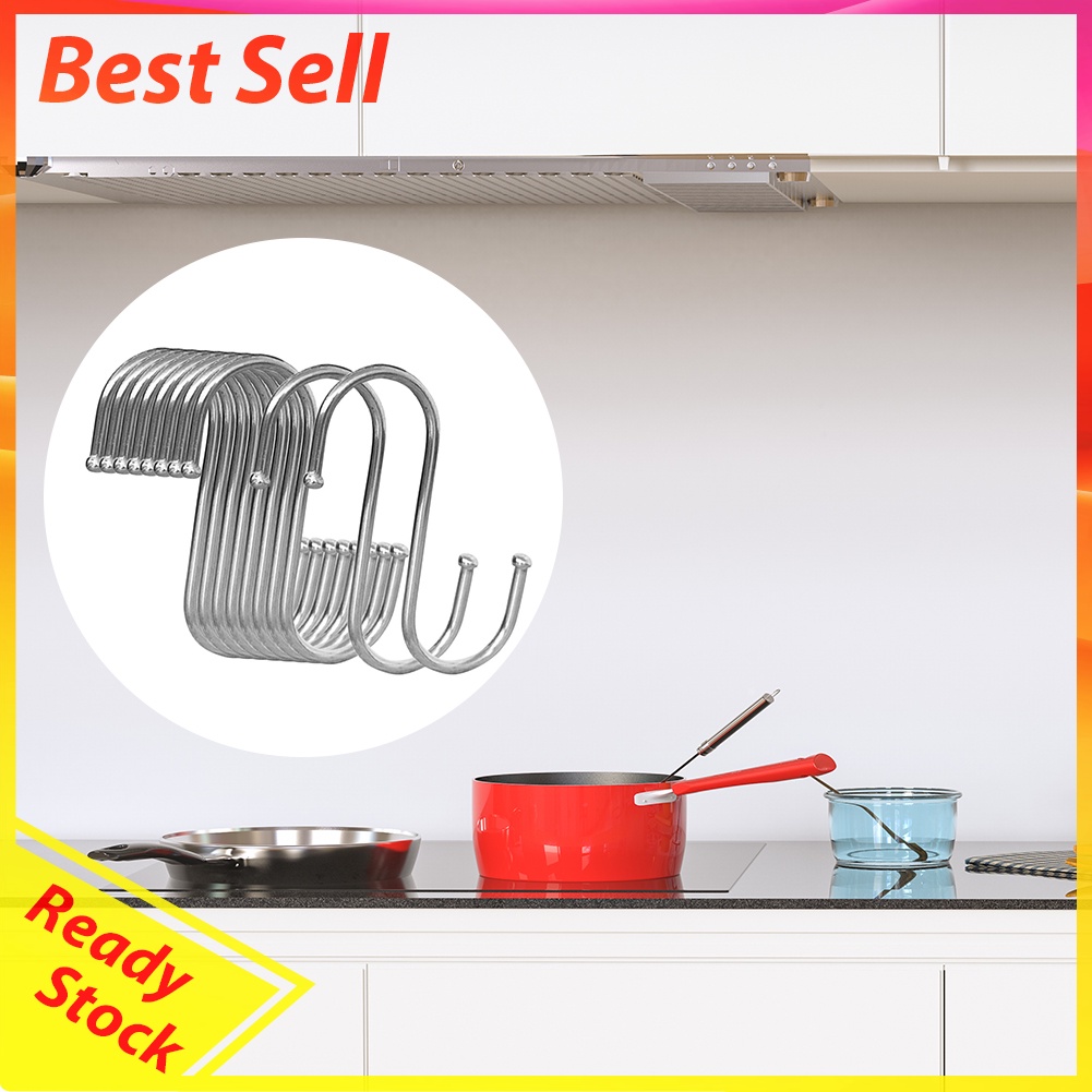 10pcs Stainless Steel S-Shaped Hanging Hooks Clothes Storage Hanger Hook