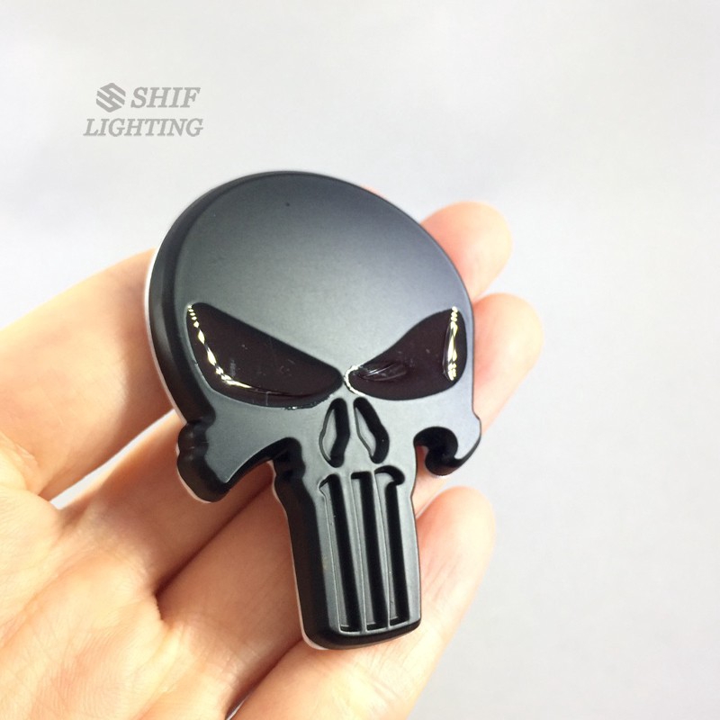 1Pc Stiker Emblem / Badge Motif Punisher Tengkorak 3D Bahan Metal untuk Body Mobil
