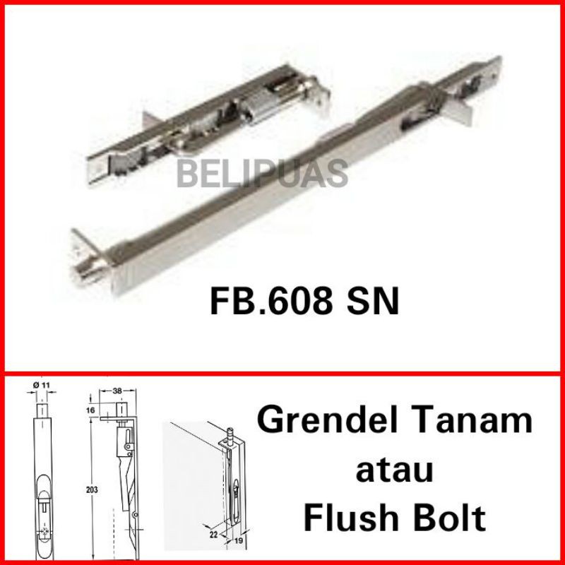 Grendel Pintu Slot pintu Selot Fb 608 6+24" Flush bolt dekkson