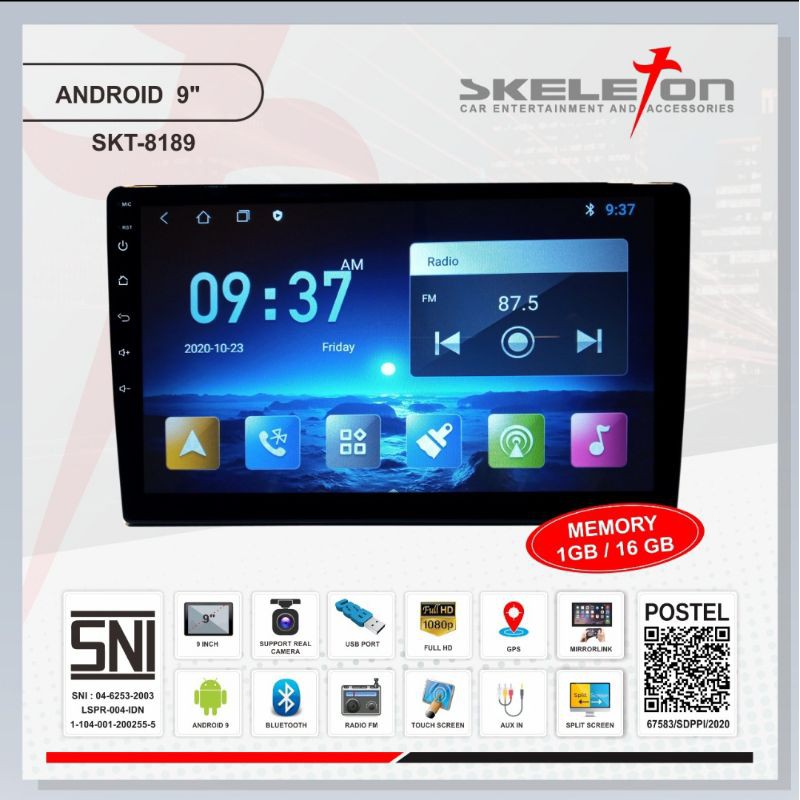 Voice Commad Head Unit Android 9 inch Skeleton 8189 1GB/32GB