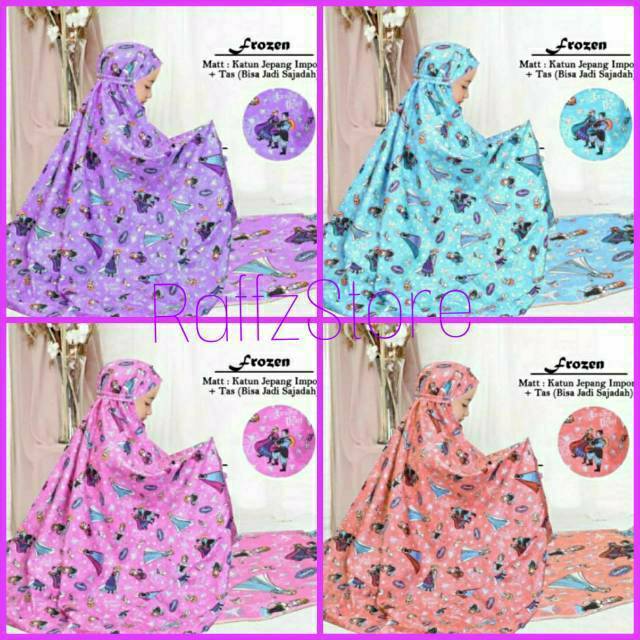 Mukena Anak Katun Karakter FROZEN Full Motif Free Tas yg bisa dijadikan Sajadah Usia 2-10 Tahun