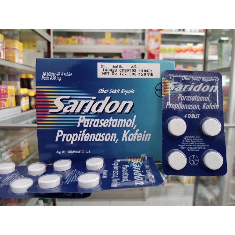 Saridon Tablet | Paracetamol,Propifenason,Kofein | 1 Strip @4 Tablet