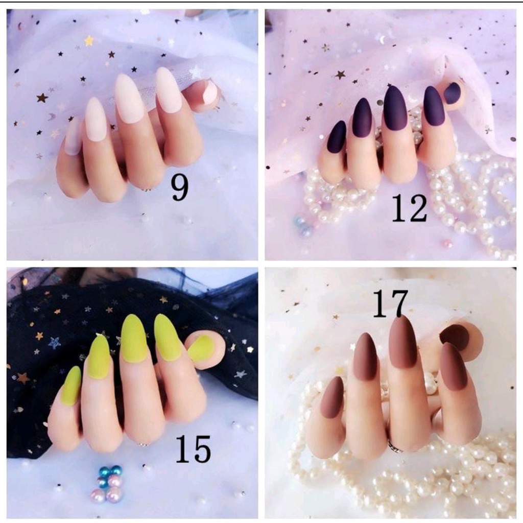 (1-20) 24 pcs ALMOND MATTE KUKU PALSU / almond stilleto matt fake nails kupal matt almond runcing