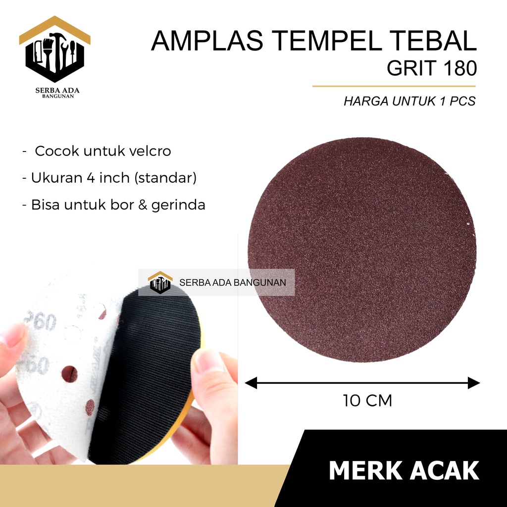 AMPLAS BULAT VELCRO GERINDA 4 INCH GRIT 60 80 100 120 150 180 240 / TEMPEL GURINDA REKAT BAGUS