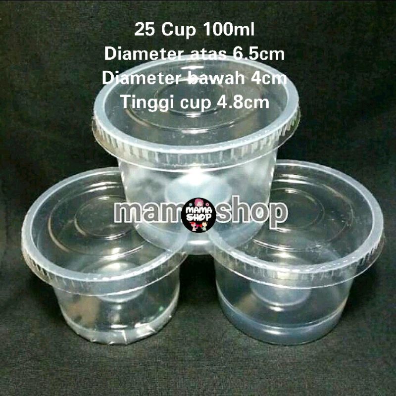 25 Cup Puding 100 ml Gelas Plastik Kecil Plus Tutup Bahan PP