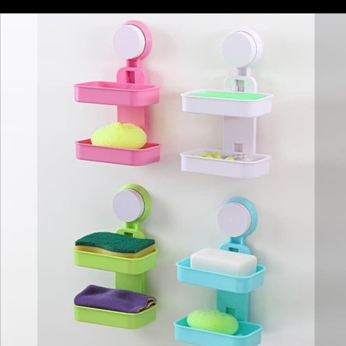 Rak Kamar Mandi Sabun 2 Tingkat Plastik Tempel Vacum Dinding