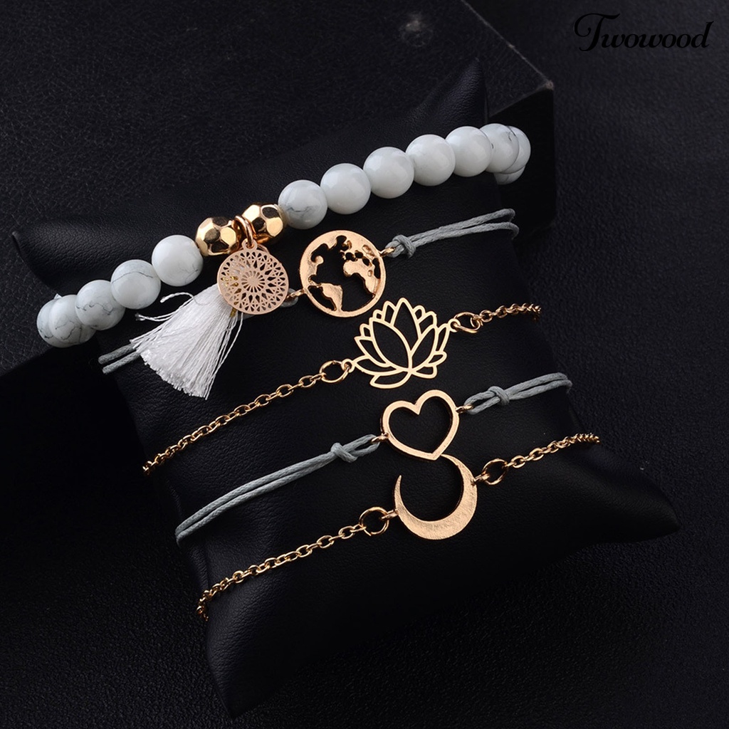 5pcs Gelang Gaya Bohemian Adjustable Stackable Untuk Wanita