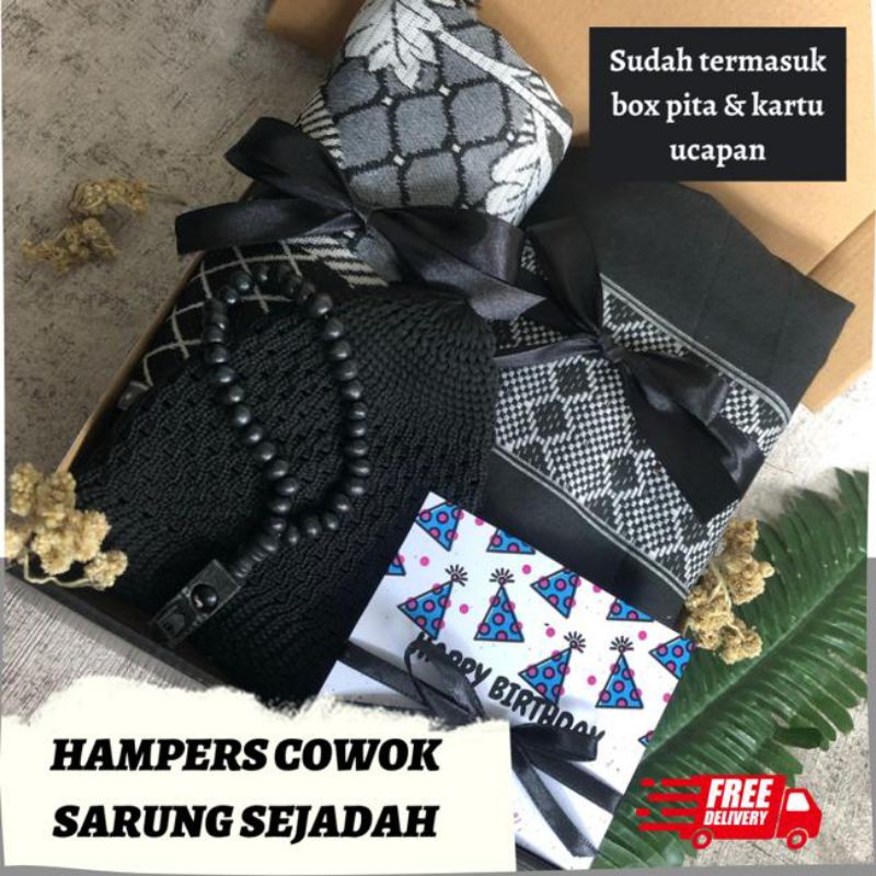 Jual HAMPERS COWOK KOKO JUMATAN SAJADAH SARUNG BOX GIFT WEDDING WISUDA