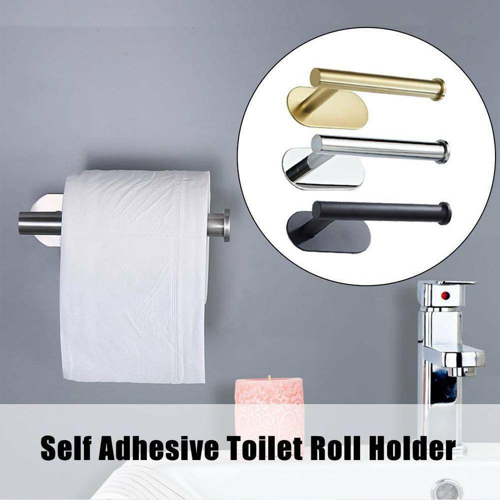 Toilet Roll Holder Modern Stainless Steel Tanpa Bor Rak Penyimpanan Tempel Dinding