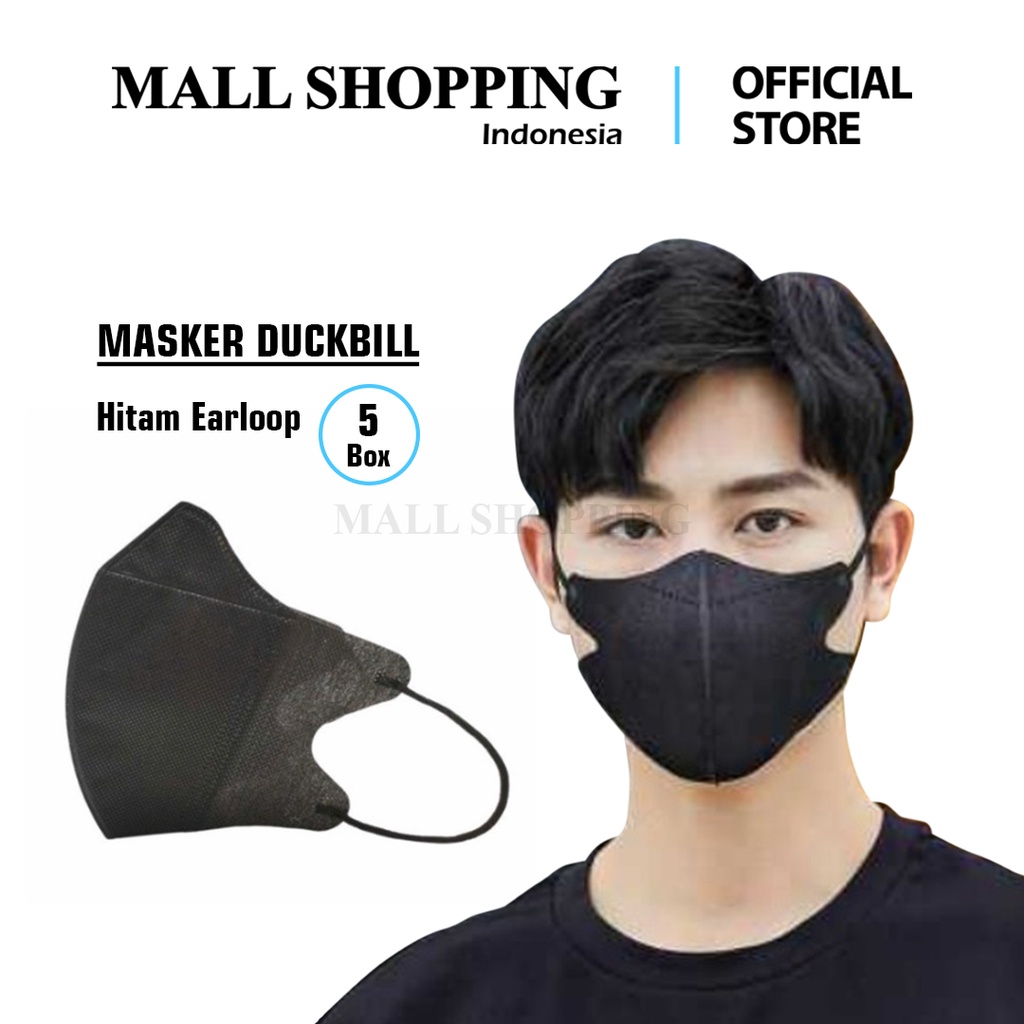 (COD) Masker Duckbill 3 Ply Mask Earloop Hitam Harga untuk 5 Box MALL SHOPPING