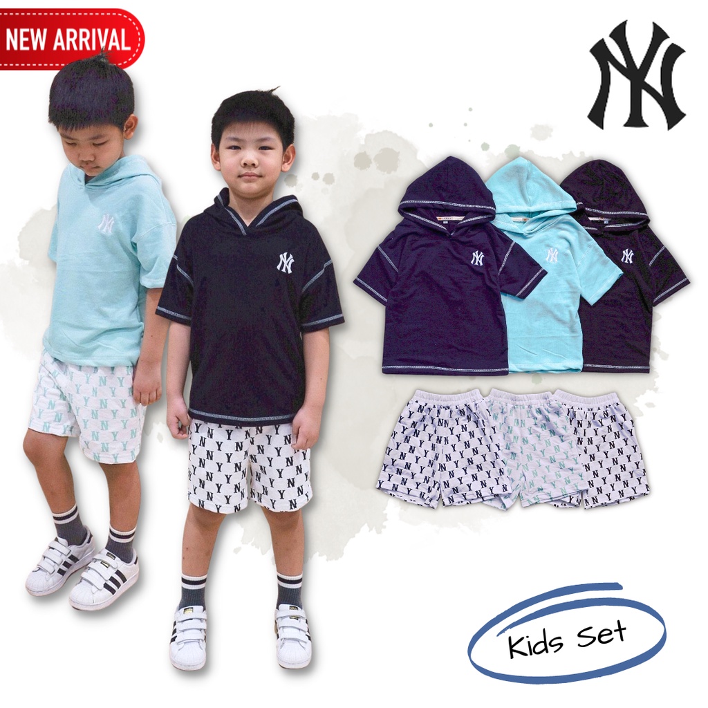 Roboy Kids Setelan Sweater Hoodie Anak Laki Laki Lengan Pendek Celana Pendek NY Yankees Set