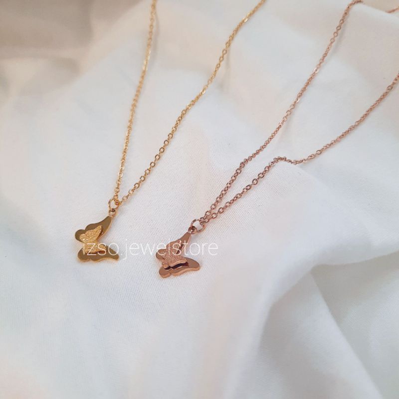 (izso) Kalung Thumbelina Kalung Titanium Anti karat Kalung Dewasa Kupu-kupu Korean Style Lapis Emas
