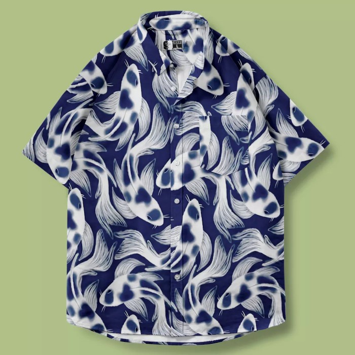 Kemeja Pria Santai Gaya Jepang Koi Koi - S