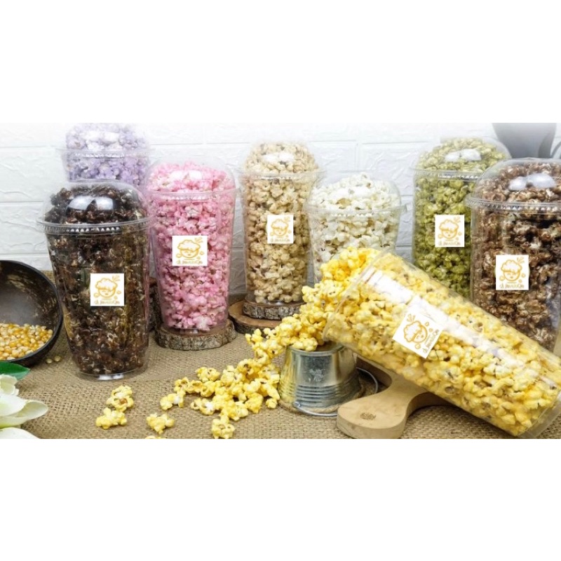 JAVALOQA POPCORN PREMIUM SWEET GLAZE CARAMEL POP CORN BUTERFLY MUSHROOM TOPING CHOCOLATE STRAWBERRY MILK CAPUCINO TIRAMISU CHEESE TARO GREENTEA MUSHROOM