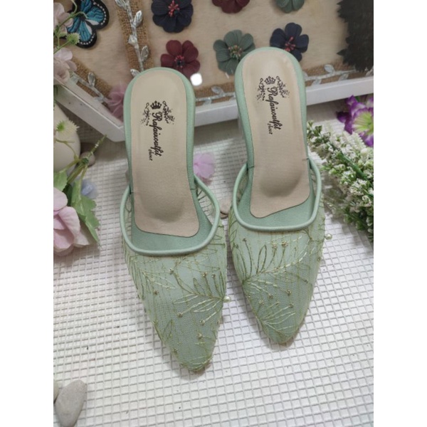 sepatu Hijau mint tinggi 5cm kaca