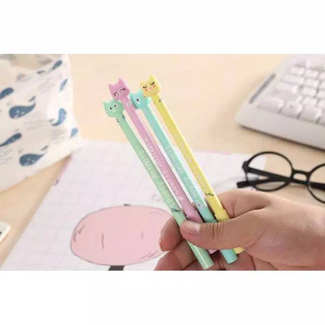 Pulpen meow pastel gell pen cat kucing lucu